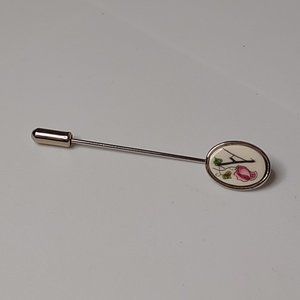 Little Silver Tone Stick Pin With Pink Flower